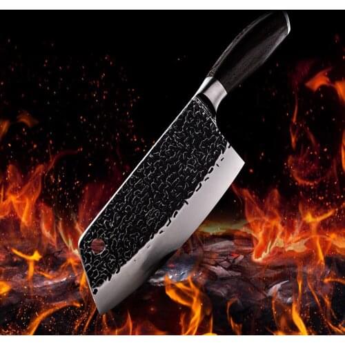 Chinese Butcher Knife Hammer Handmade Forged Kitchen Knife Stainless Steel Chefs Chopper Cooking Knive Wood Handle Meat Slicer