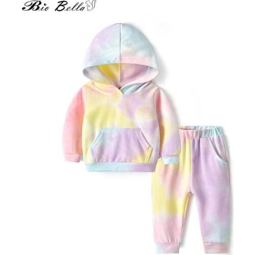 Kids Spring 2021 Clothes Set Sport Lovely Boy Girl Fashion Hooded Clothing Set Tops+Panst 2Pcs New Style Infant Outfits Suit