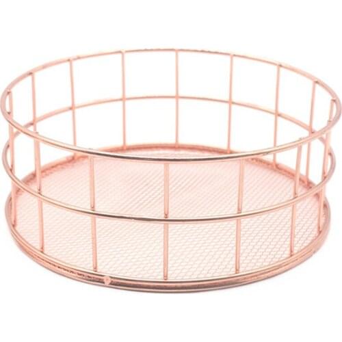 Nordic Style Rose Gold Iron Storage Basket Wire Storage Bin Stackable Makeup Organizer Jewelry Sundries Storage Tray