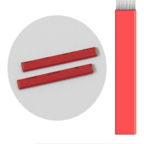 Red 0.25 mm Shading Flat Needle 14 pin Permanent Makeup Blade For Manual Eyebrow Tattoo Pen Microblading Embroidery