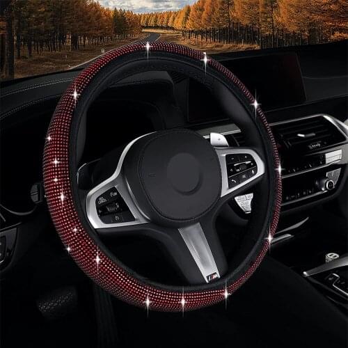 Red Diamond Steering Wheel Covers Soft Bling Bling Rhinestone Crystal Steering Accessories Sparkly Protector Universal