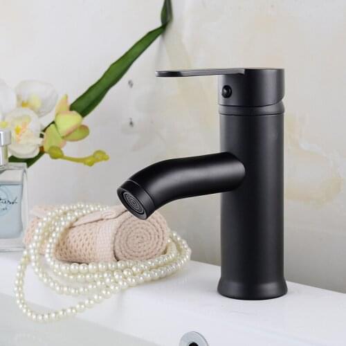 Bathroom Basin Faucet Matt Black Single Handle Round Sink Tap Stainless Steel Hot and Cold Water Mixer Tap Wash Basin Faucet