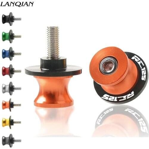 Motorcycle Spools Stand Arm Drop CNC Aluminum Slider Moto 10MM Swingarm Sliders Swing Screw For RC 125 RC125 2014 2015