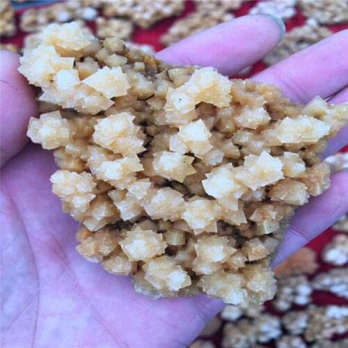 Natural crystalline mineral specimens, yellow crystalline clusters, crystalline clusters