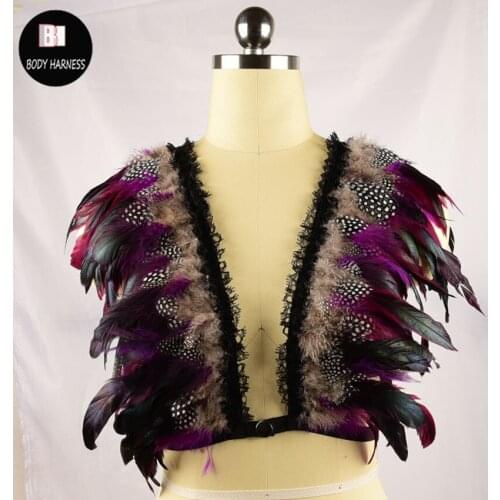 New Products Fashion Harness Cage Bra Feather Open Chest Harness Women Belt Lingerie