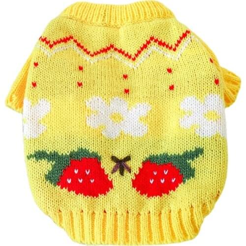 Pet Clothing Autumn/winter Warm Flower Dog Strawberry Sweater Coat Puppy Yellow Vest Jacket Dog Clothes for Small Dog Costume