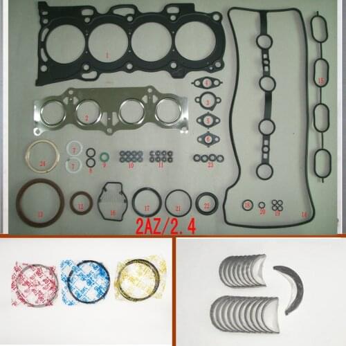 2AZ 2AZFE Full gasket set kit crankshaft connecting rod bearing piston ring for TOYOTA CAMRY RAV4 SOLARA AVENSIS VERSO 2.4L