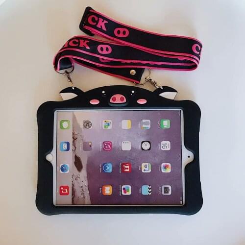 Pig Shockproof Silicon Case With Neck Strap For IPad 9.7 2017 2018 Pro 9.7 10.5 Air 2 IPad 2 3 4 Mini 1 2 3 4 Tablet Cover +pen