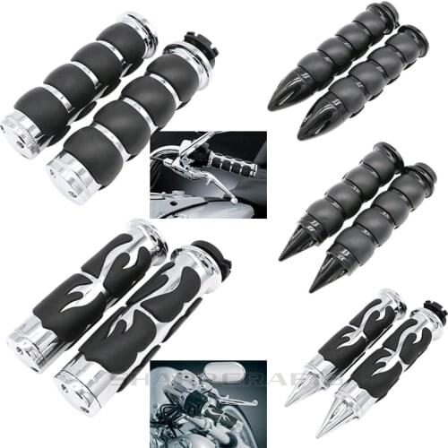 1" 25mm & 7/8'' 22mm Billet Rubber Flame Spike Hand Grips For Harley Honda Kawasaki Suzuki Yamaha Bikes Cruiser Chopper Custom