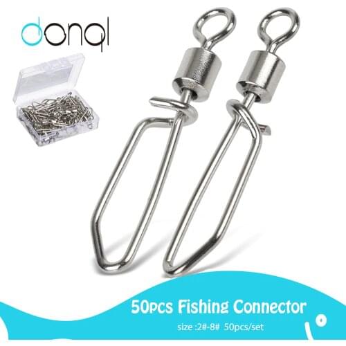 DONQL 50pcs Fishing Connector Rolling Swivels Connector T shape Snap Fishing Swivels Rolling Stainless Steel Beads Fishing Tool