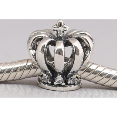 Authentic S925 Bead Openwork Royal Crown Charm fit Lady Bracelet Bangle DIY Jewelry