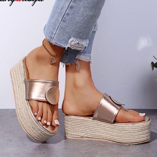 Platform Women Slippers Solid Color Sandals Open Toe PU Leather Summer Slipper Outdoor Flip Flop Ladies Black White Slides Shoes