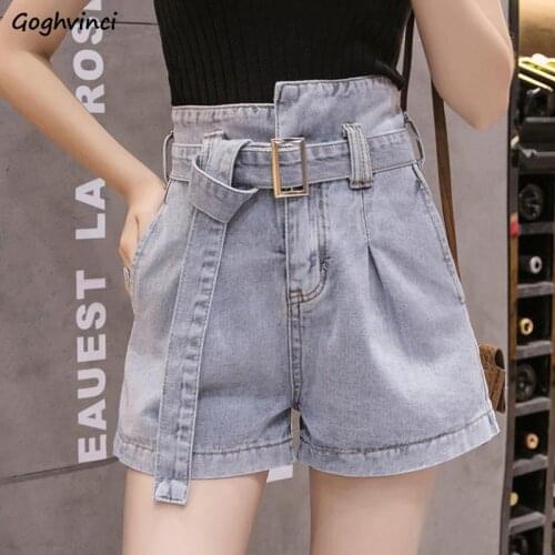 Shorts Women Summer Denim Sashes Solid Washed Zipper Waistband Pockets High Waisted All-match Leisure Ulzzang Fashion Womens New
