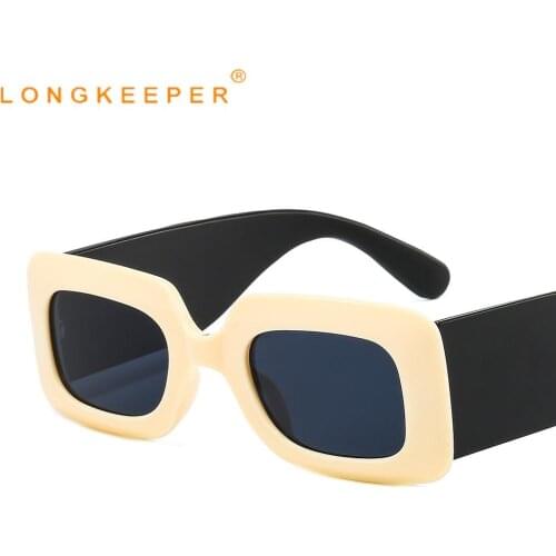 LongKeeper Trendy Beige Square Sunglasses Women Men Vintage Thick Frame Sun Glasses Ladies UV400 Shades lentes de sol mujer