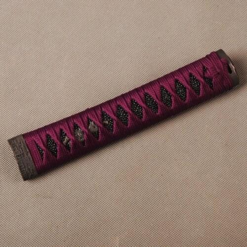 Delicate Handle Tsuka for Japanese Sword Wakizashi Purple Silk Ito & Imitated Black Rayskin & Alloy Fuchi Kashira Fitting ZJ11