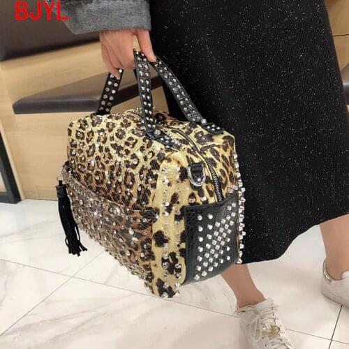 Luxury fashion Rivet rhinestone womens handbag new ladies diamond bag women shoulder Messenger bag female Leopard print bags