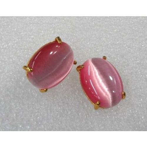 Ladys beautiful pink opal bead stud earring free shipping