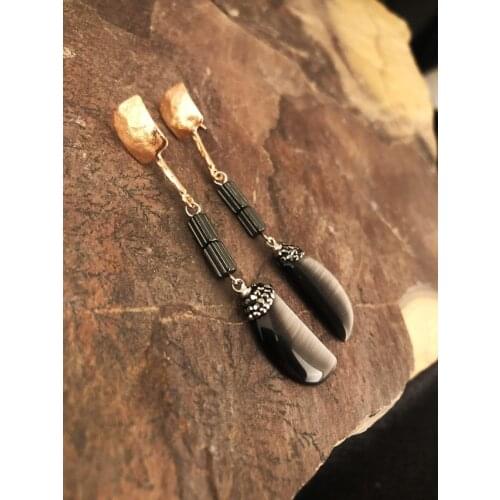 Dr Stone Natural Stone Women 'S Cat 'S Eye Stone Rose Gold Plated Earrings KR 439800187