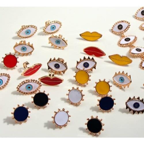 Flatfoosie Fashion Red Lip Stud Earrings For Women Chic Vintage Geometric Round Sun Shape Statement Earrings Jewelry