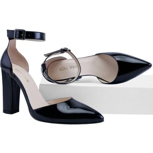 LOSLANDIFEN Women Pumps Sexy Ankle Strap 10CM Thick Heel Large Size Pointed Toes High Heels Black Party Dress Wedding Shoes