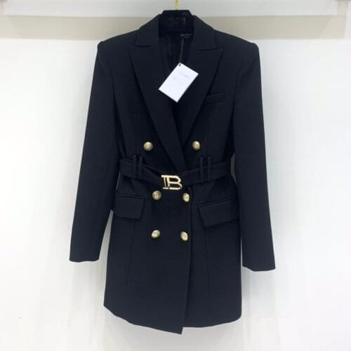 Luxury Women 2021FW High Quality Double Breasted Belts Jacket Outerwear Female Shoulder Pad Coat Overcoat 2 Color Gdnz 7.18