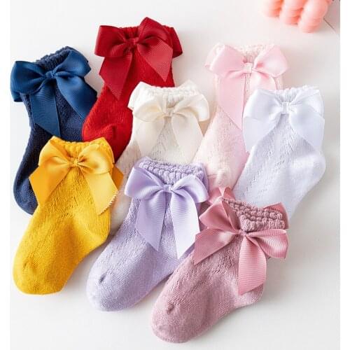 0-5Years Newborn Baby Ankle Socks With Bows Cotton Sock For Girls Summer Hollow Out Toddlers Girl Frilly Socks Infant Floor Sock