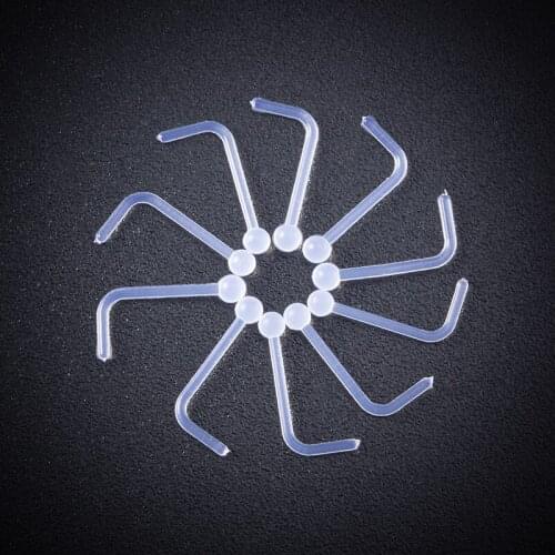10Pcs L Nose Ring Stud Clear Bioflex Retainer Body Jewelry Women Nose Piercing 20 Gauge 2mm Top Retainer Metal Free Allergy Free
