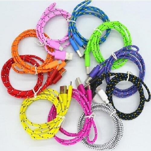 10pcs/lot Colorful New 1M 2M 3M Fabric Nylon Braided Micro USB Cable for Samsung For Blackberry for HTC Cloth Braided Cable