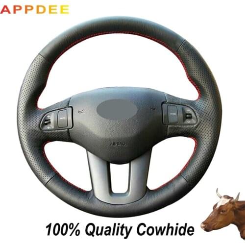 17 Black Genuine Leather Car Steering Wheel Cover for Kia Sportage 3 2011-2014 Kia Ceed 2010