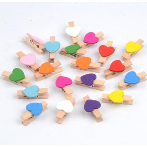 20 pieces of high quality 35mm multicolor mini love wood clip notes clothes photo wall decoration clip spring DIY decoration