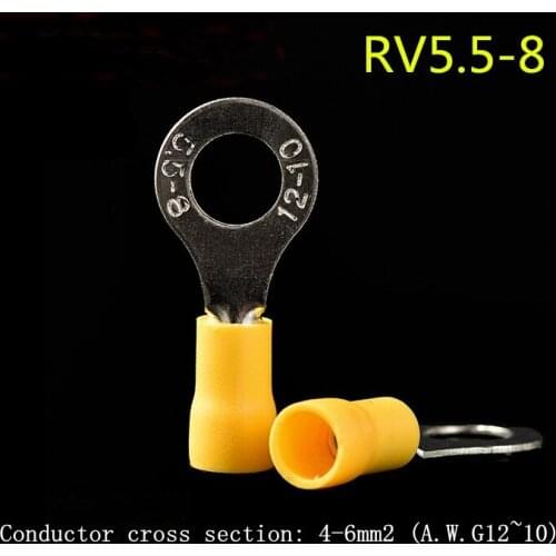 20pcs pre-insulated terminal cold-pressed terminal block O-shaped round copper nose yellow