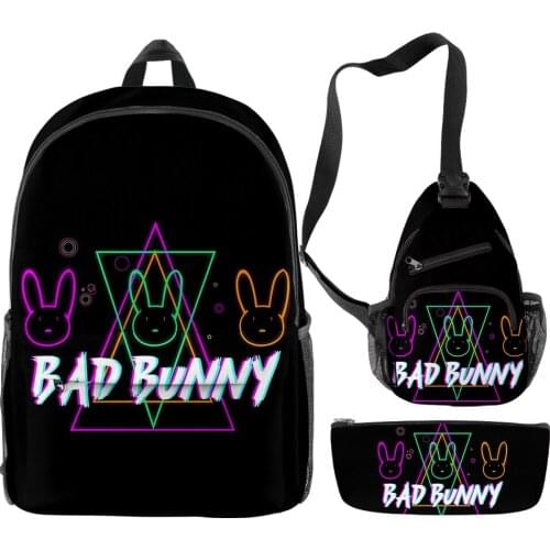3pcs/set Bad Bunny Women Backpack Teenager Boys Girls Schoolbag Chest Bag Pencil Case Men Oxford Waterproof Laptop Backpack
