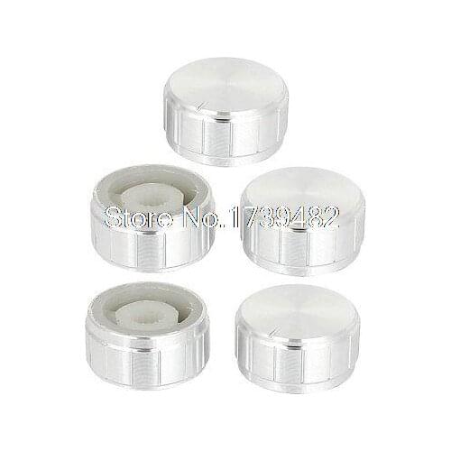 5pcs 21x10mm Silver Tone Aluminum Alloy Rotary Potentiometer Knobs Cap