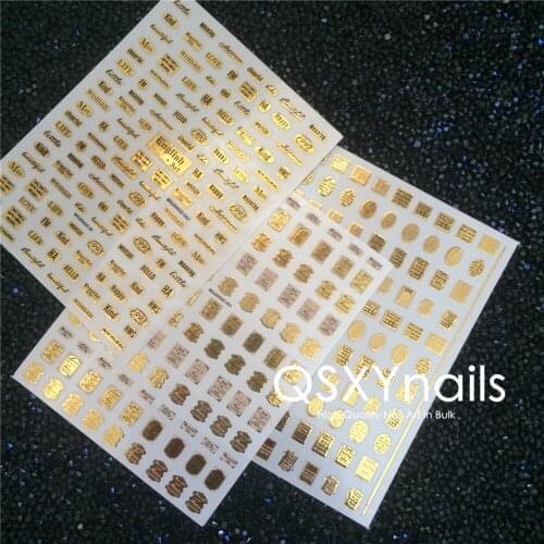 MG series 50pcs High Quality Nail Art Adhesive Sticker Decal Vintage Label Metal Gold Stamp English Words Design Decoration