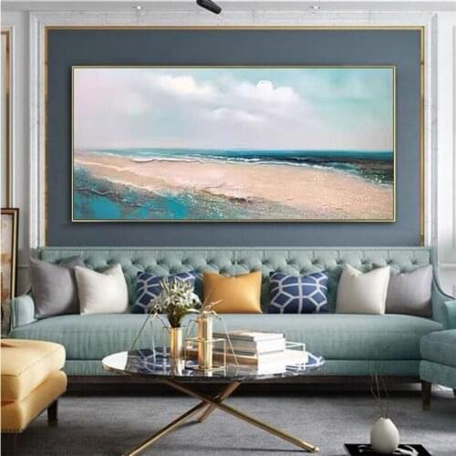 Abstract Natural Sea Beach Landscape Oil Painting and Handmade Canvas Wall Art Picture for Living Room Decor Salon No Frame