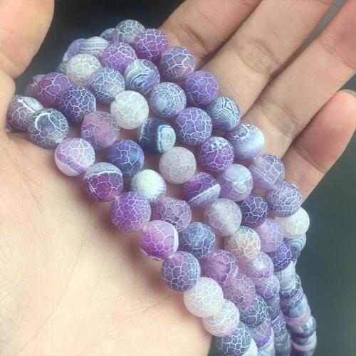 Natural Stone Purple Frost Cracked Dream Fire Dragon Veins Agates Onyx Beads For Jewelry DIY Making Bracelet Charm 15'' 6 8 10mm