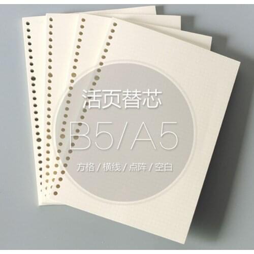 A5 B5 Spiral Notebook Refill Loose Leaf Multi Holes 60 Sheets Blank & Dot Grid & Ruled & Graph Papers