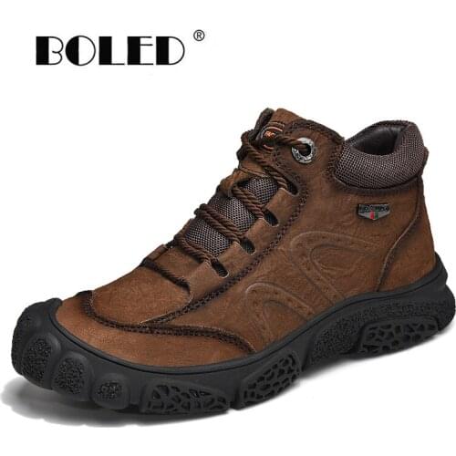 Natural Cow Leather Warm Boots Men Handmade Retro Plush Snow Boots Wear Resisting Autumn Winter Shoes Men