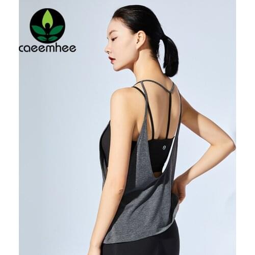CAEEMHEE Sleeveless Backless Sport Shirt Women Running Gym Shirts Workout Jerseys Fitness Yoga Tank Top with Built in Bra