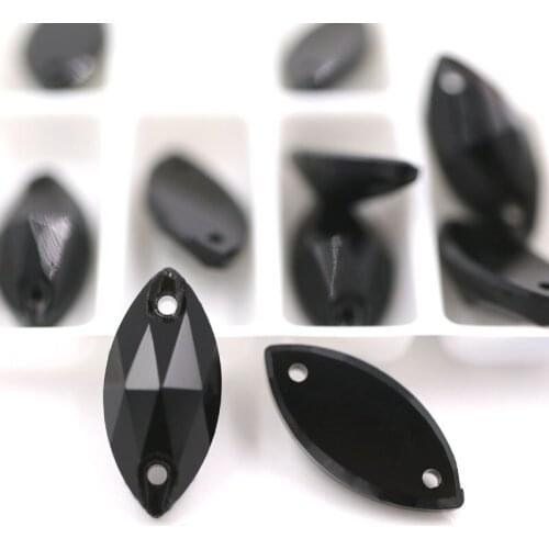 New arrival 7x15mm Leaf shape sew on rhinestones Black flatback glass rhinestones diy Wdding dress/clothing accessories