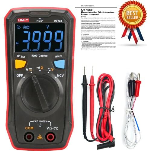 UNI-T UT123 UT123D Mini Digital Multimeter AC DC Voltage Resistance Temperature Electrical NCV Tester EBTN Display Household