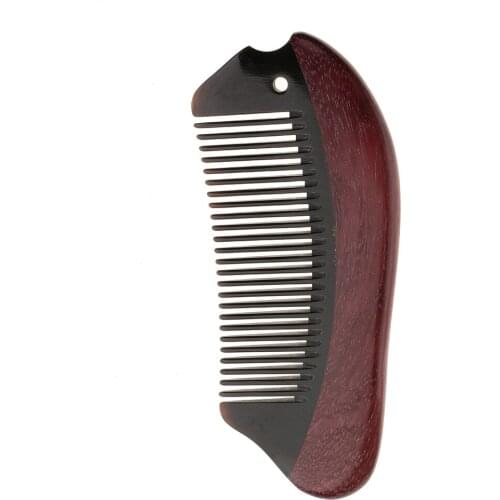 Purpleheart Wood Hair Comb No Static Detangling Natural Aroma Handmade Wooden Black Buffalo Horn Fine Teeth Beard Hair Comb
