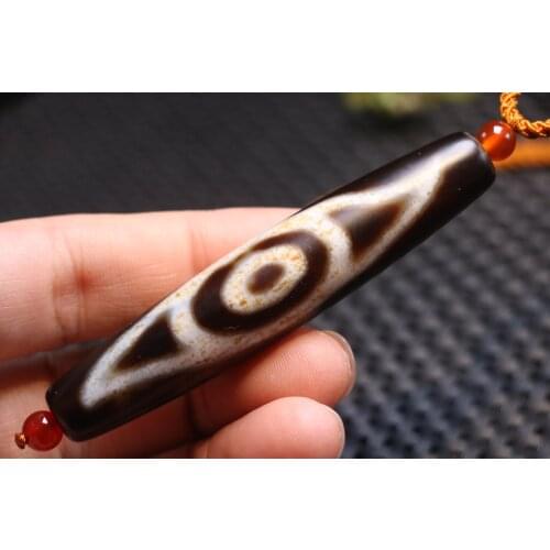 Power Energy Tibetan Old Agate 2 Buddha Eye Long dZi Bead Necklace Pendant Totem Timestown UPD22
