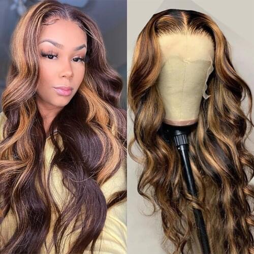 Ombre Highlight HD Transparent Lace Front Human Hair Wigs For Women PrePlucked 13XT Brazilian Body Lace Frontal Wig 150 Density