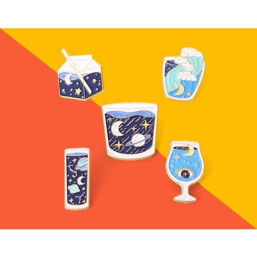 Custom Starry Sky Bottles Enamel Pins Cartoon Astronomy Brooch Lapel Badge Bag Universe Sea Planet Jewelry Gift for Kids Friends