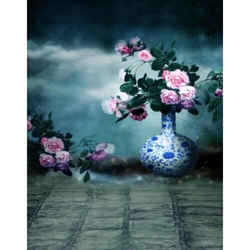 Stone Floor Flowers Vase Photography Backdrops Photo Props Studio Background 5x7ft