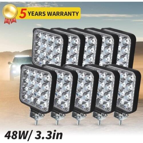 48w Square16Light Round 14Light Led Car Light For 4x4 Led Bar Offroad SUV ATV Tractor Boat Trucks Excavator 12V 24V Work Light