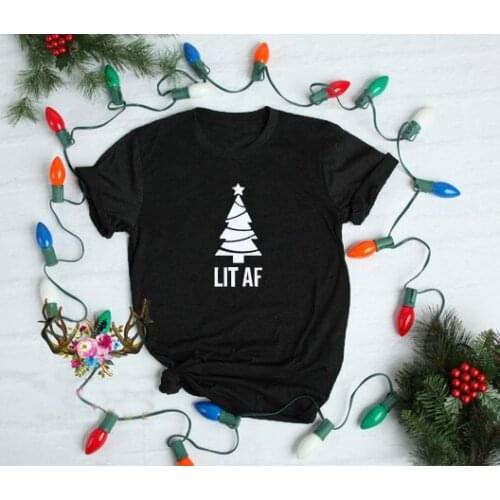 Merry Christmas Lit Af T-Shirt Hipster Casual Christmas Star Tee Stylish Cotton Shirt Unisex Vintage Premium Quality Top Outfits