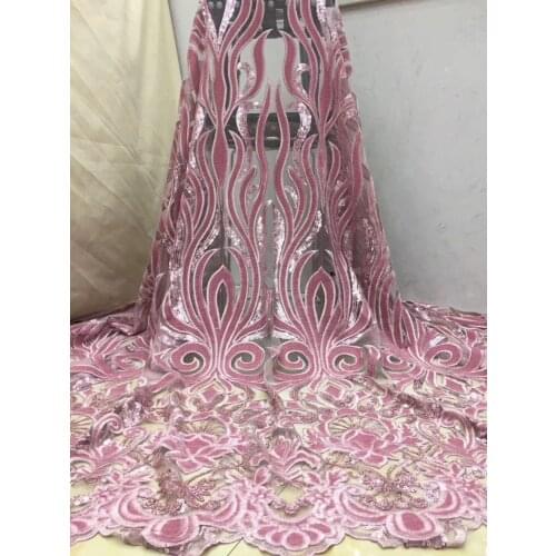 Hot sale sequence African french net velvet lace fabrics 2019 high quality embroidered tulle mesh sequins lace for evening dress