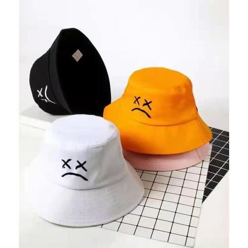 Womens Summer Bucket Hat Men Crying Face Embroidery Hip Hop Panama Hat Solid Travel Beach Sun Hats Visor Bob Fisherman Caps